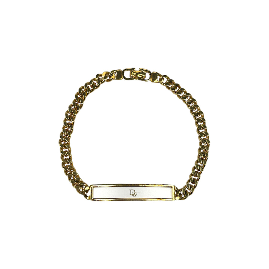 DIOR OBLIQUE LOGO PLATE CUBAN LINK BRACELET - GOLD