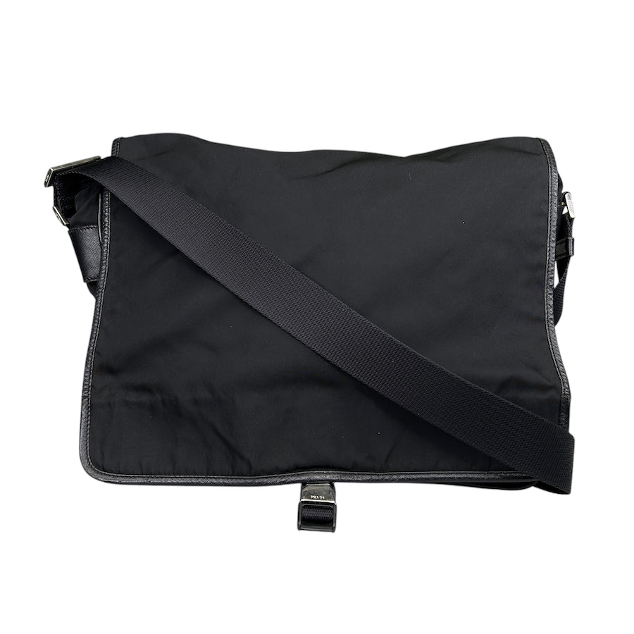 PRADA BLACK NYLON BUCKLE MESSENGER BAG