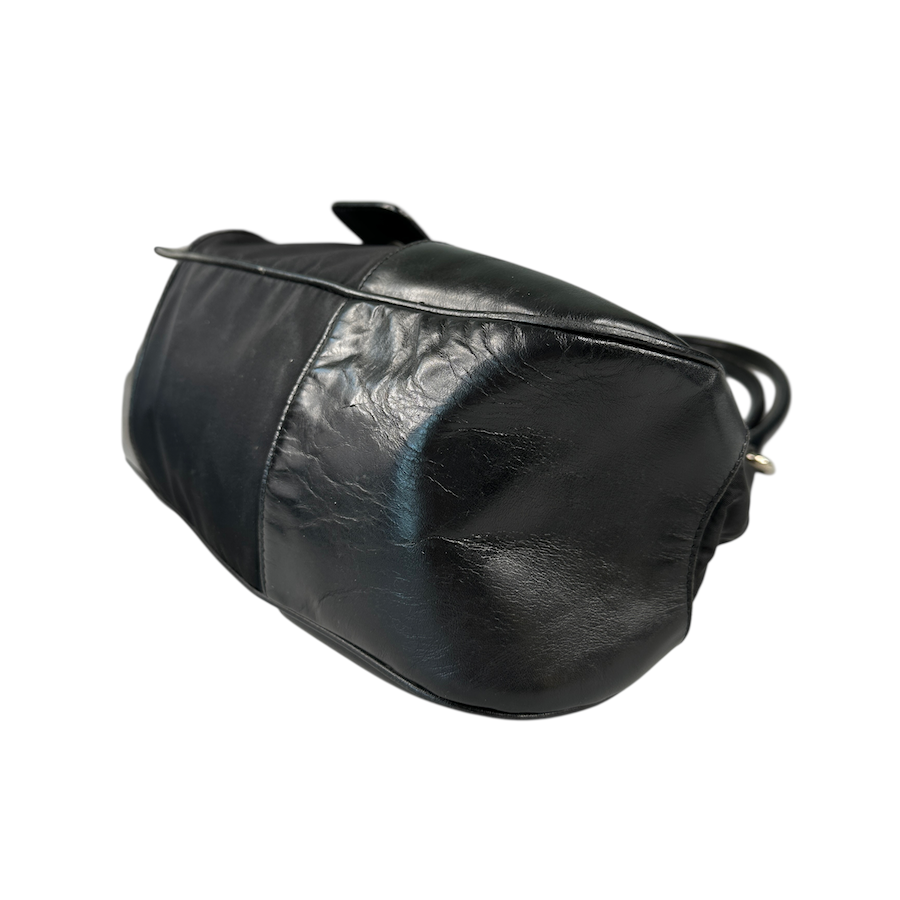 PRADA BLACK NYLON/LEATHER BUCKLE SHOULDER BAG
