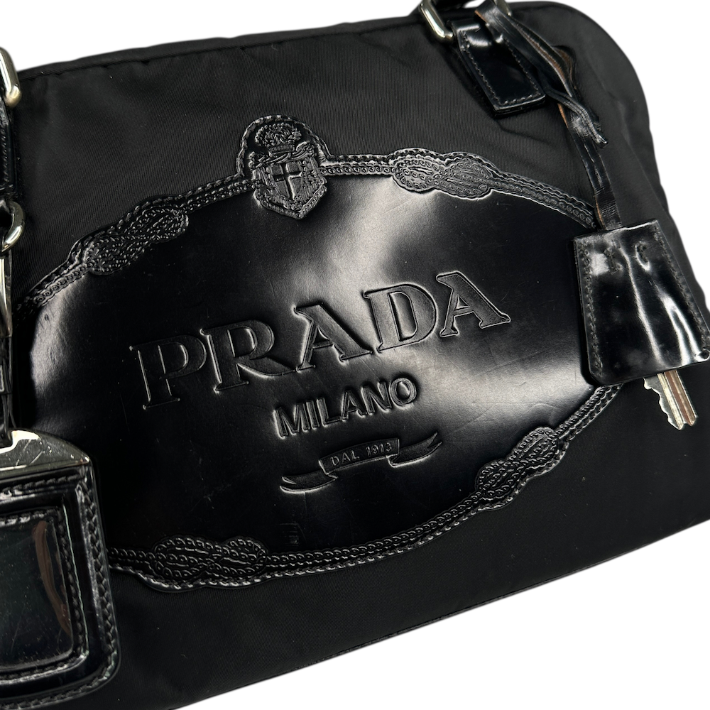 PRADA BLACK NYLON BOWLING BAG