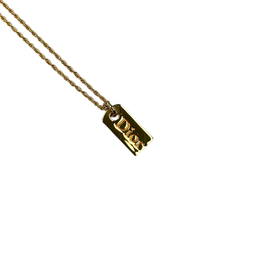 DIOR ENGRAVED TAG NECKLACE - GOLD PLATED