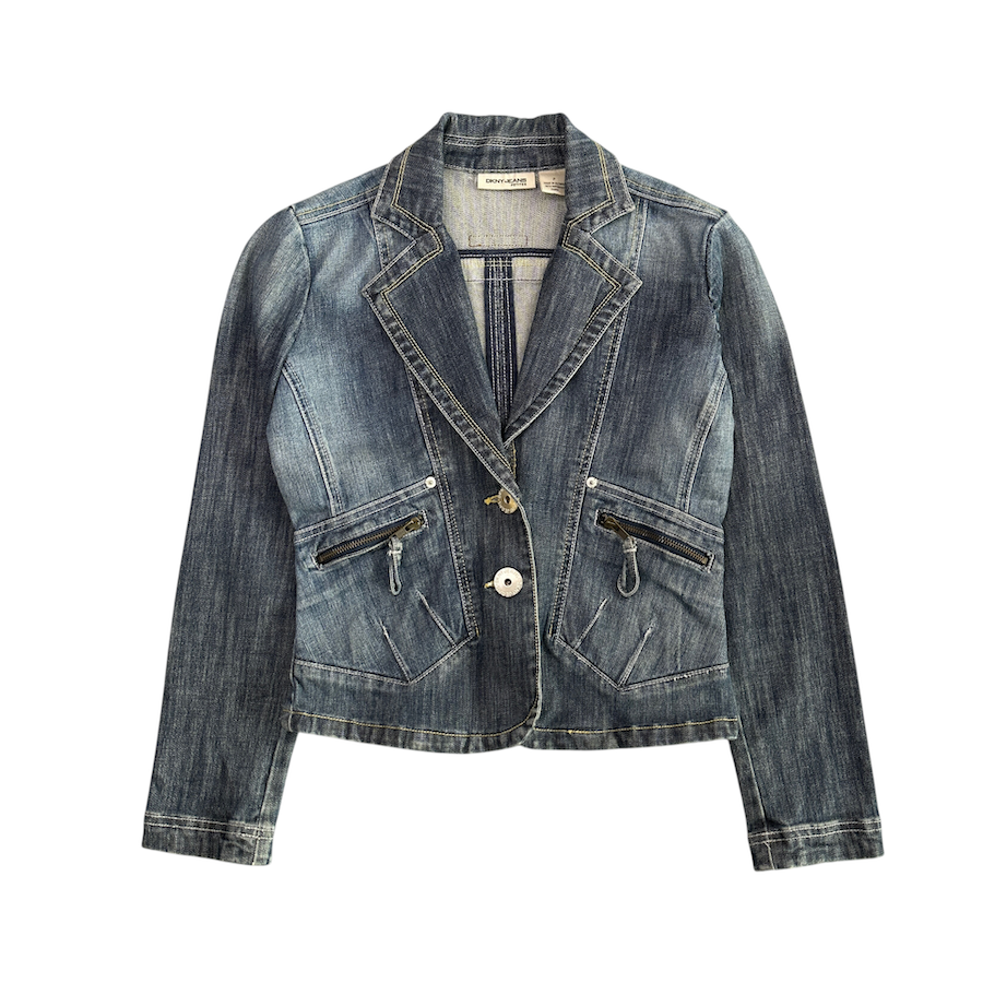 DKNY JEANS FITTED DENIM BLAZER JACKET