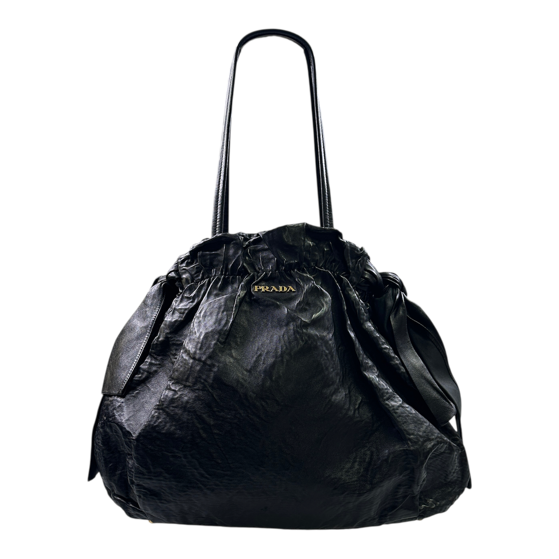 PRADA LEATHER 2-WAY BOW BAG - BLACK