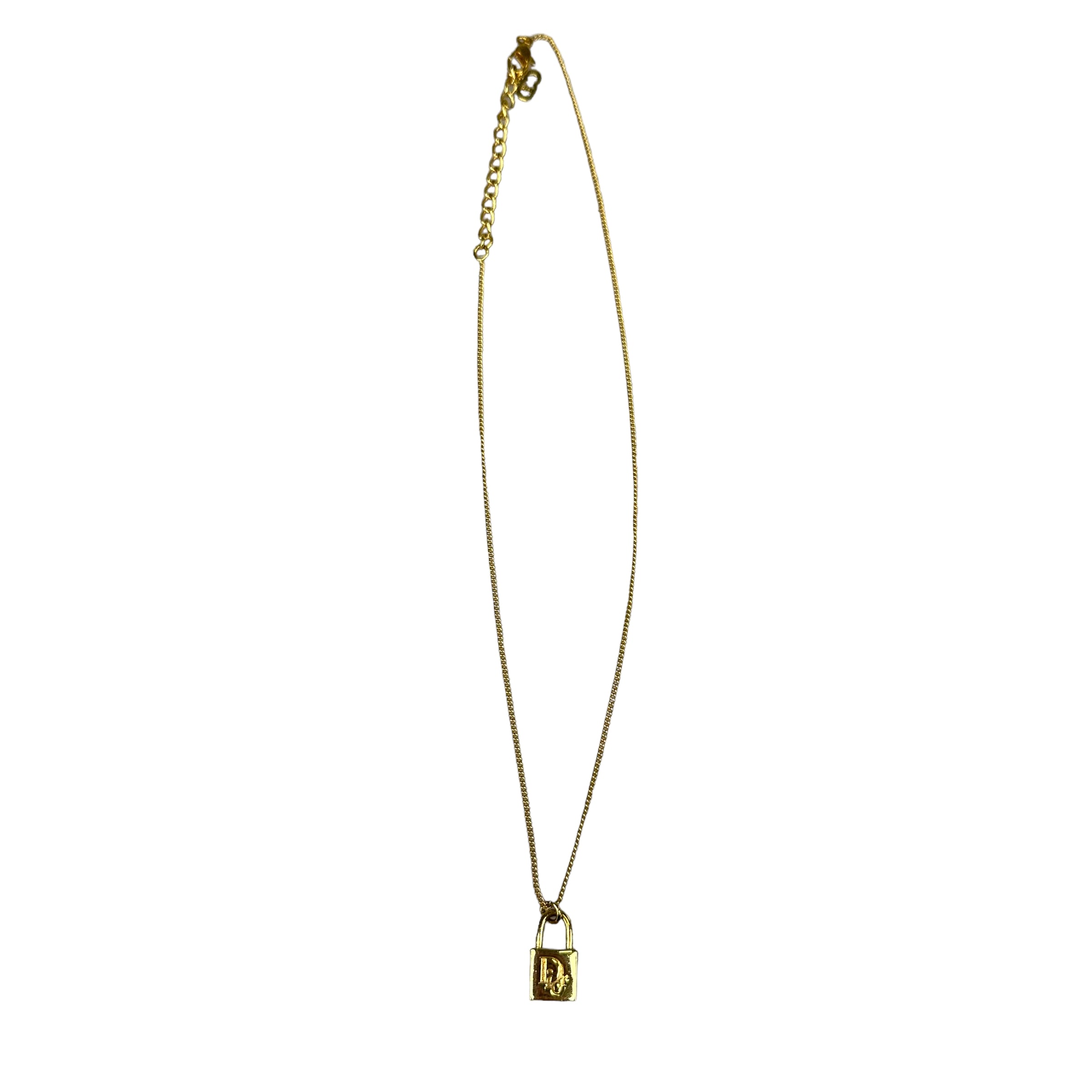 DIOR GOLD PLATED PADLOCK PENDANT NECKLACE