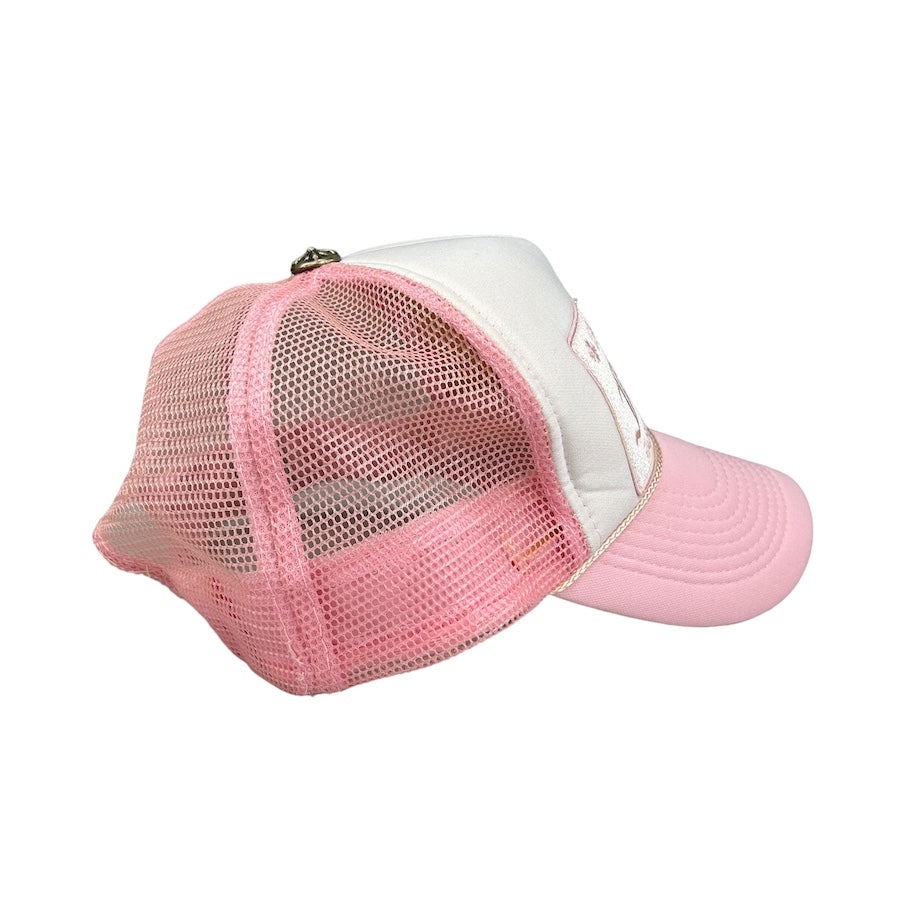 CHROME HEARTS PINK/WHITE HOLLYWOOD TRUCKER HAT