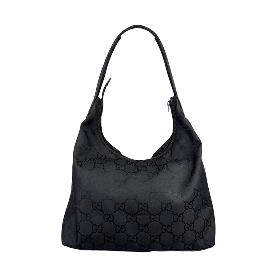 GUCCI BLACK GG NYLON DOUBLE POCKET SHOULDER BAG