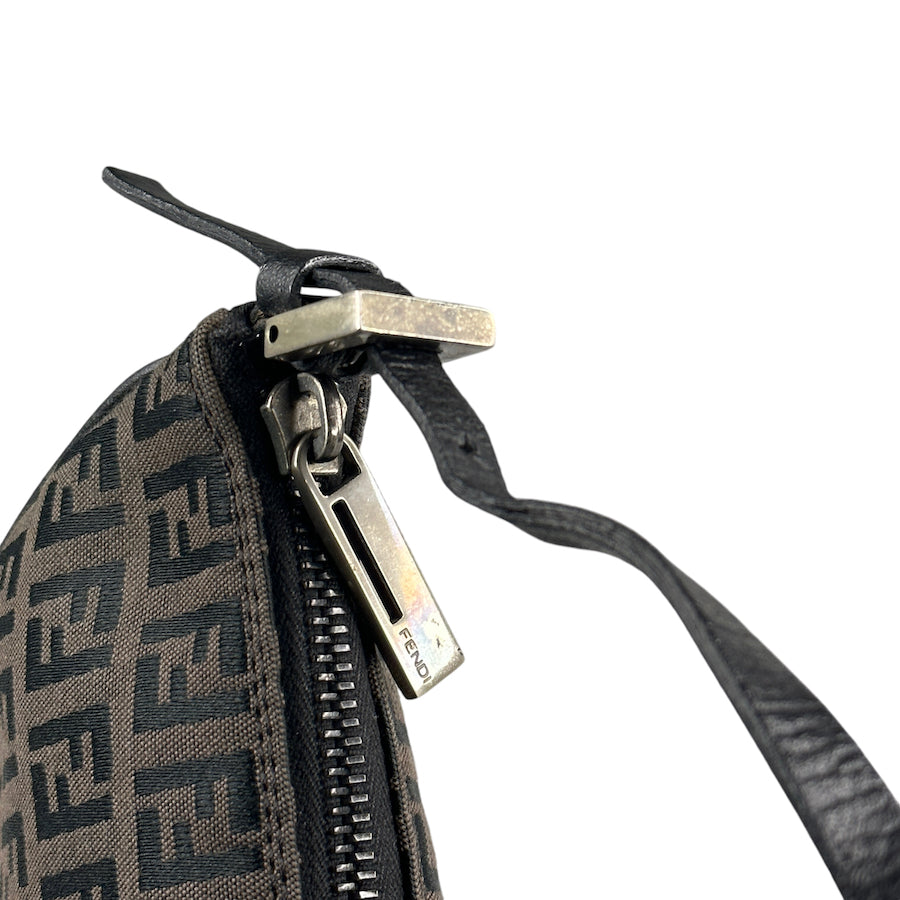 FENDI ZUCCHINO CANVAS MINI POCHETTE BAG BROWN/BLACK