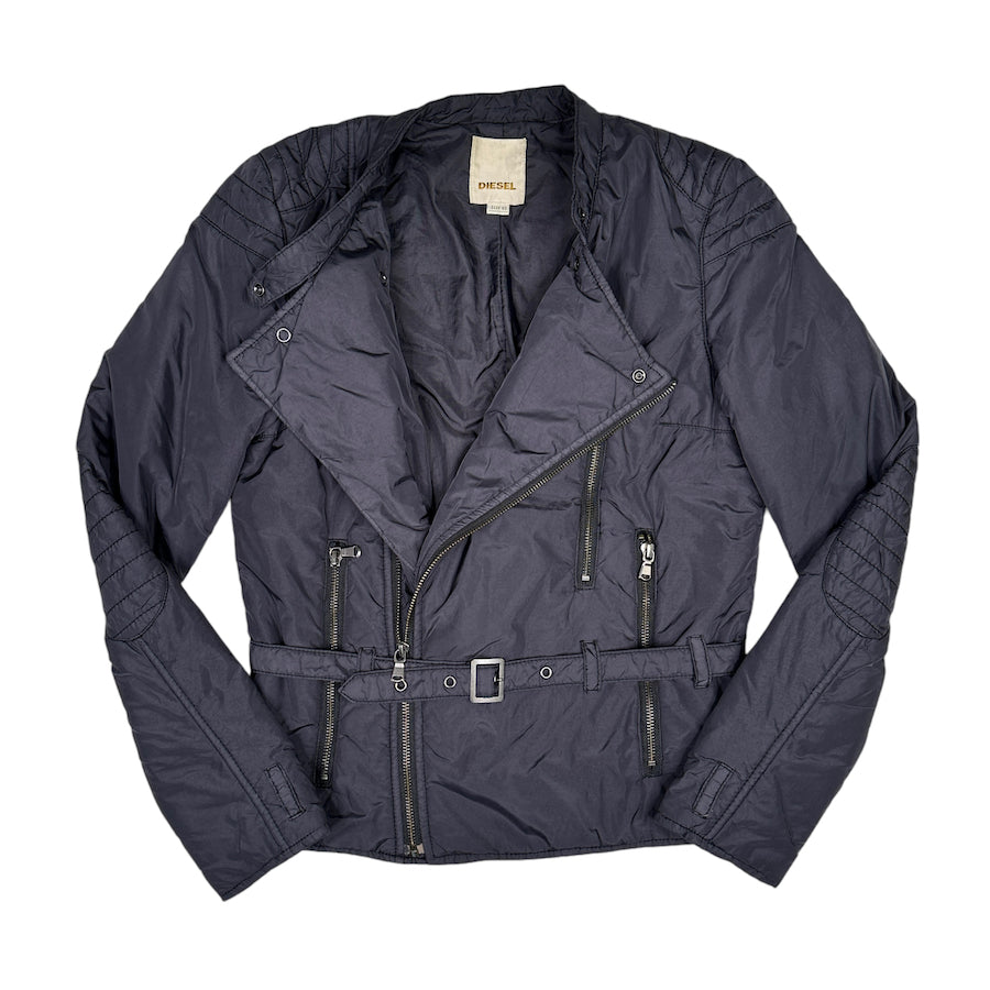 DIESEL BELTED NYLON RIDERS JACKET - BLUE