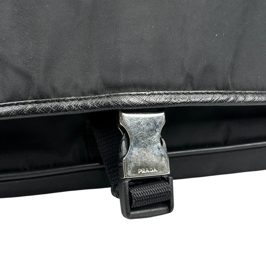 PRADA BLACK NYLON BUCKLE MESSENGER BAG