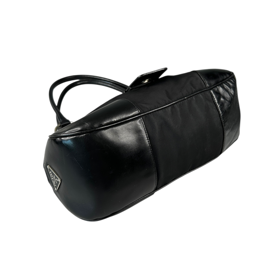 PRADA BLACK NYLON/LEATHER BUCKLE SHOULDER BAG