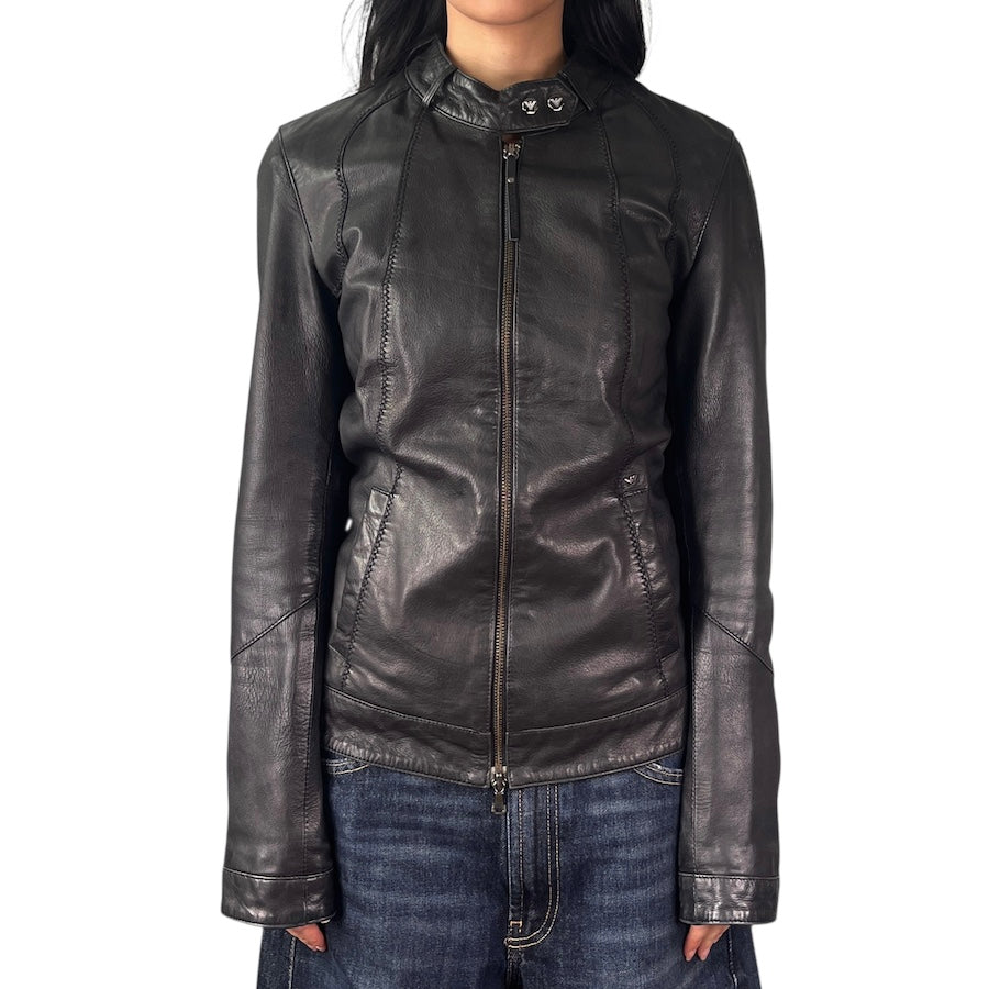 ARMANI JEANS LEATHER JACKET - BLACK – Top Floor Gallery