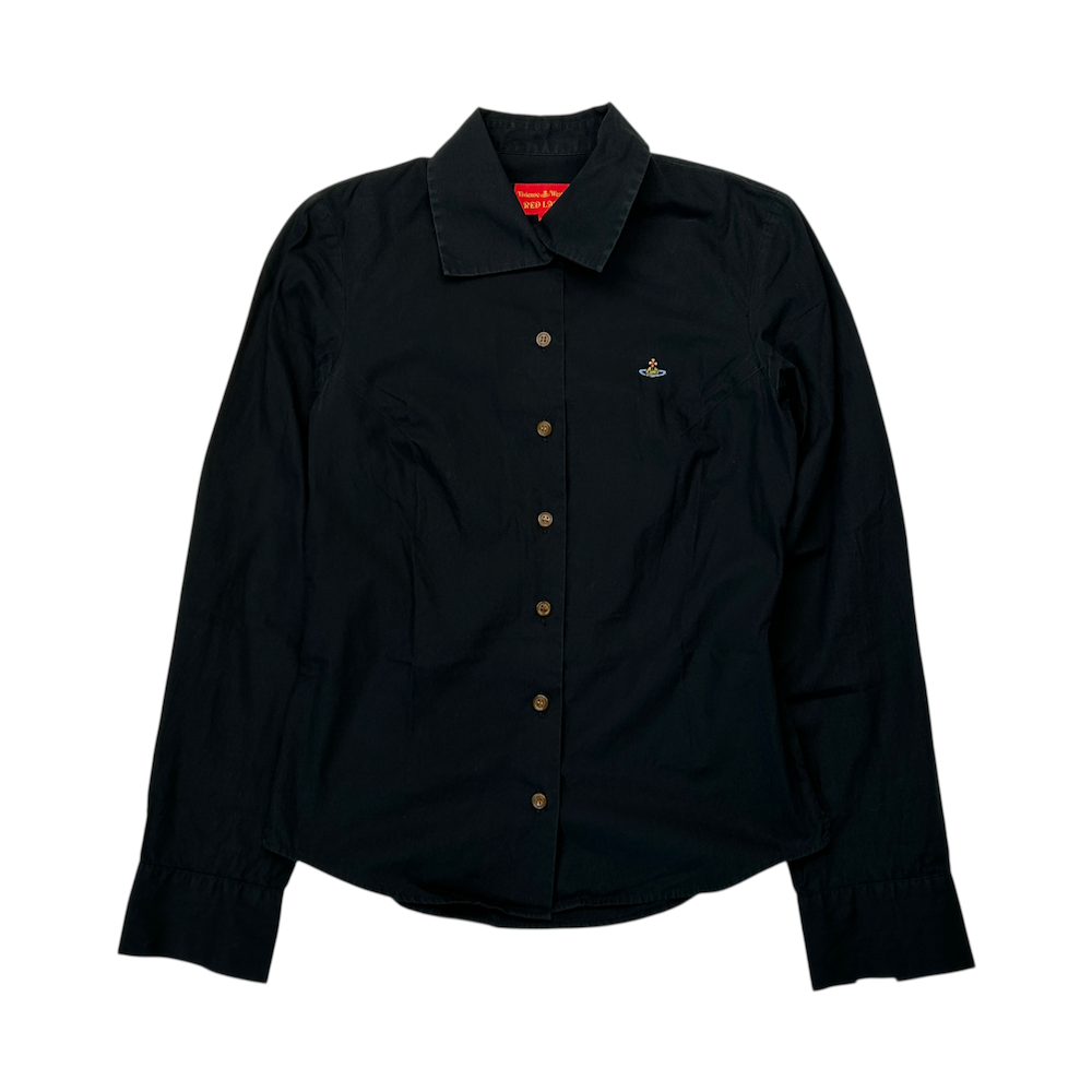 (38) VIVIENNE WESTWOOD RED LABEL BUTTON CINCHED BUTTON UP SHIRT