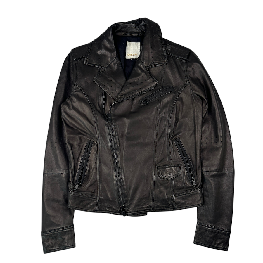 DIESEL LEATHER BIKER JACKET - DARK BROWN