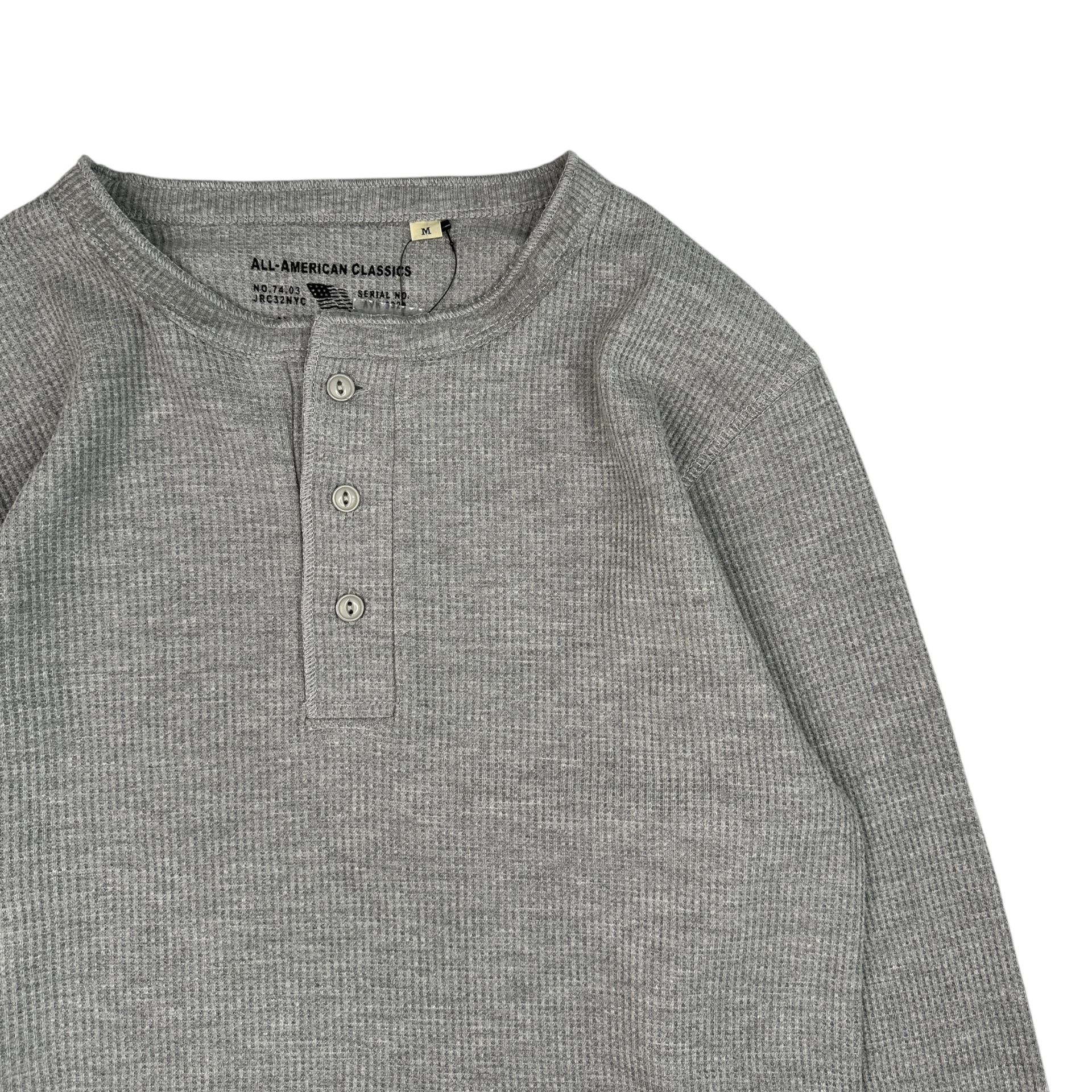 (NEW) AVIREX WAFFLE HENLEY LONG SLEEVE TOP - HEATHER GREY
