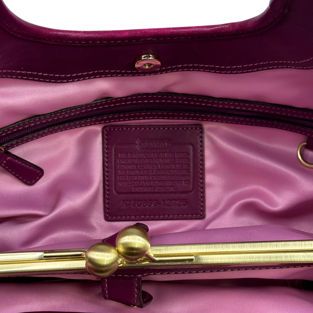 COACH LEATHER KISSLOCK HOBO BAG - PURPLE