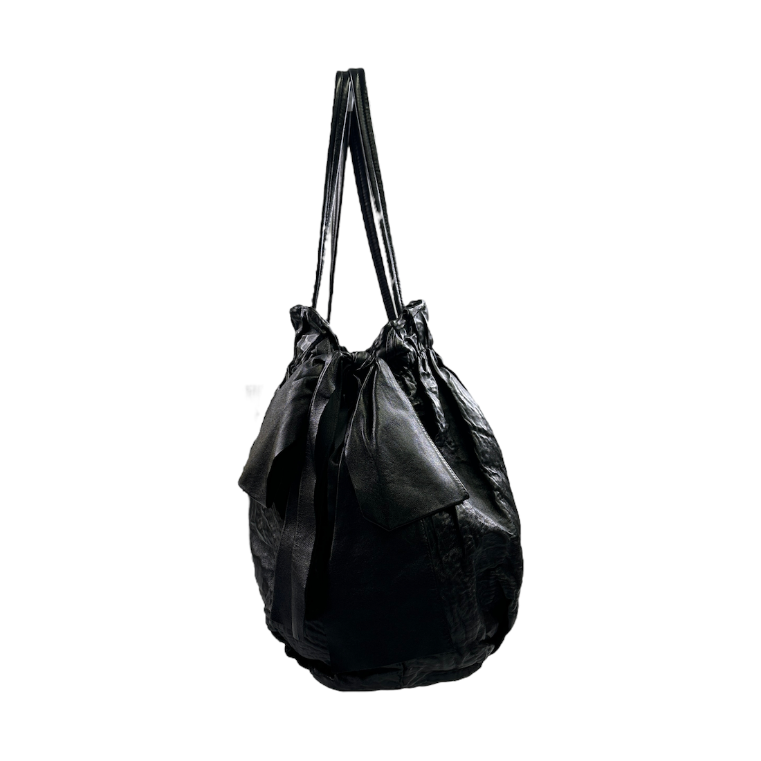 PRADA LEATHER 2-WAY BOW BAG - BLACK