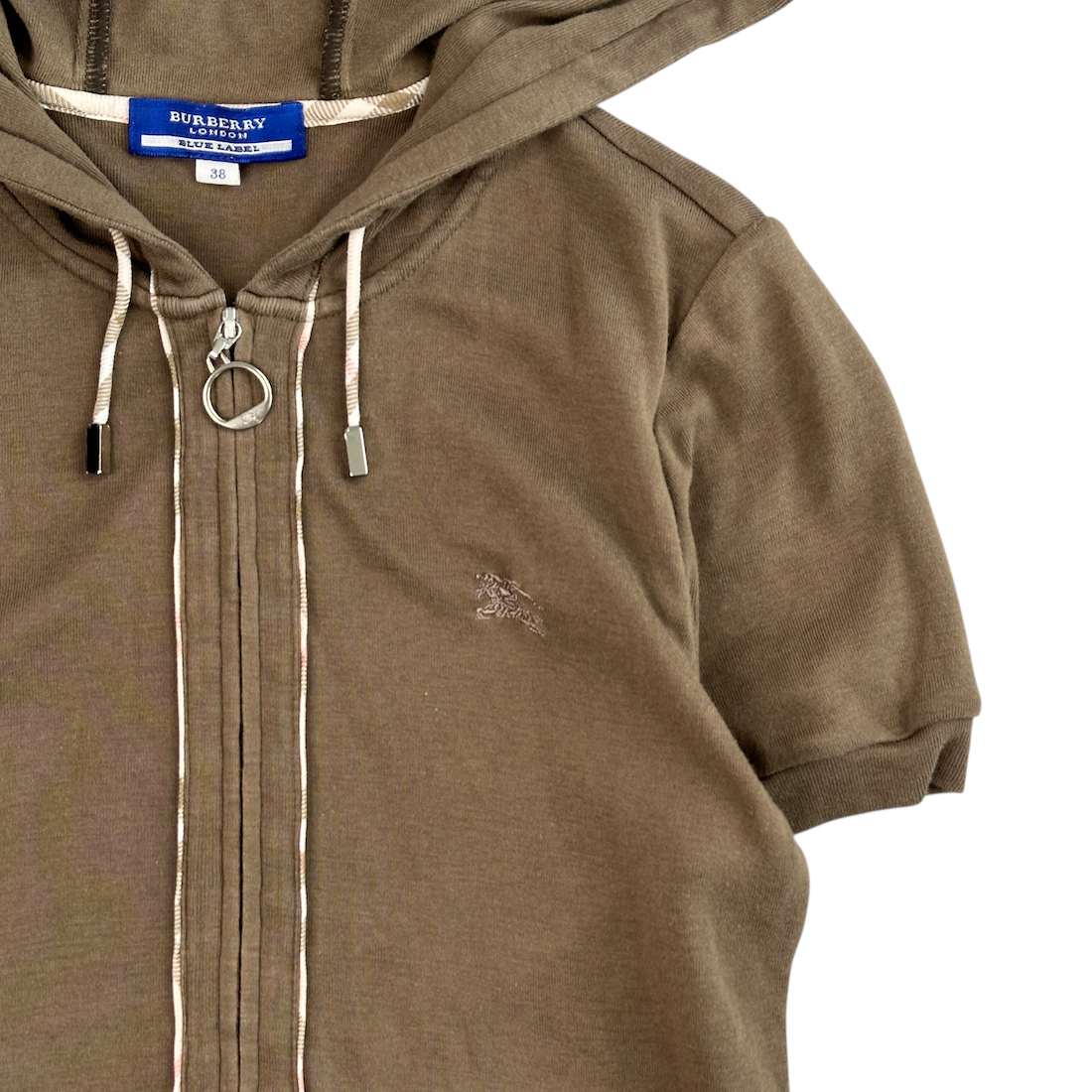 (38) BURBERRY SHORT SEEVE HOODIE - BROWN