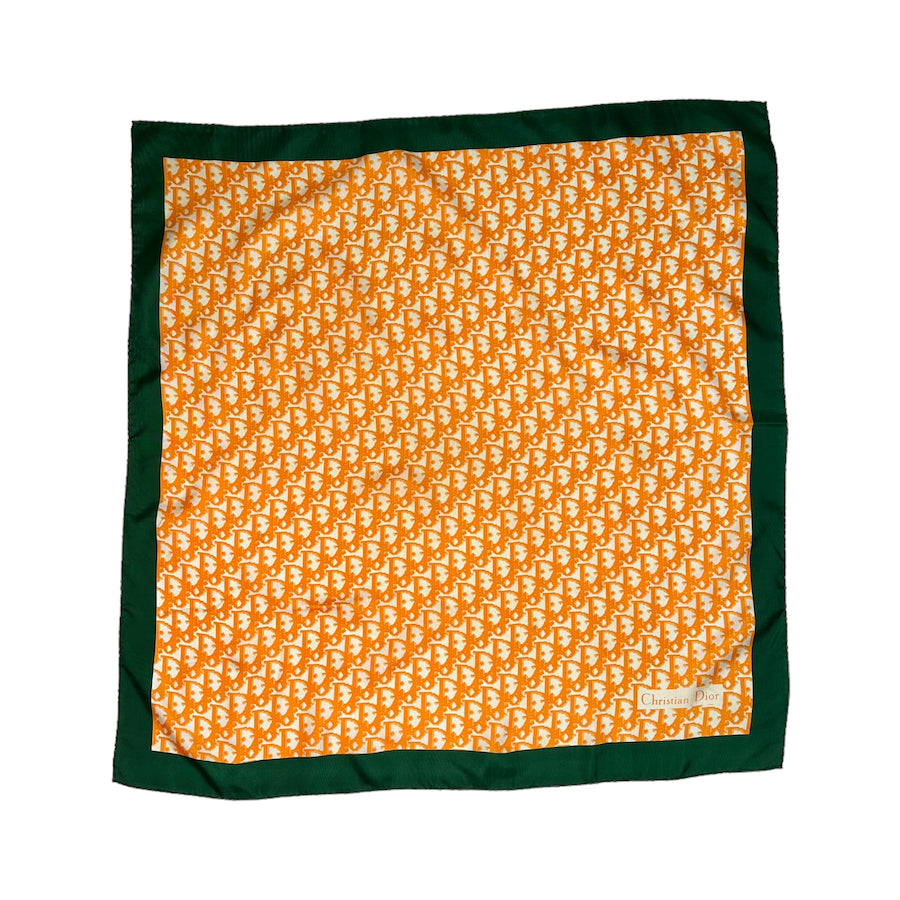 DIOR MONOGRAM SILK SCARF (ORANGE/GREEN)