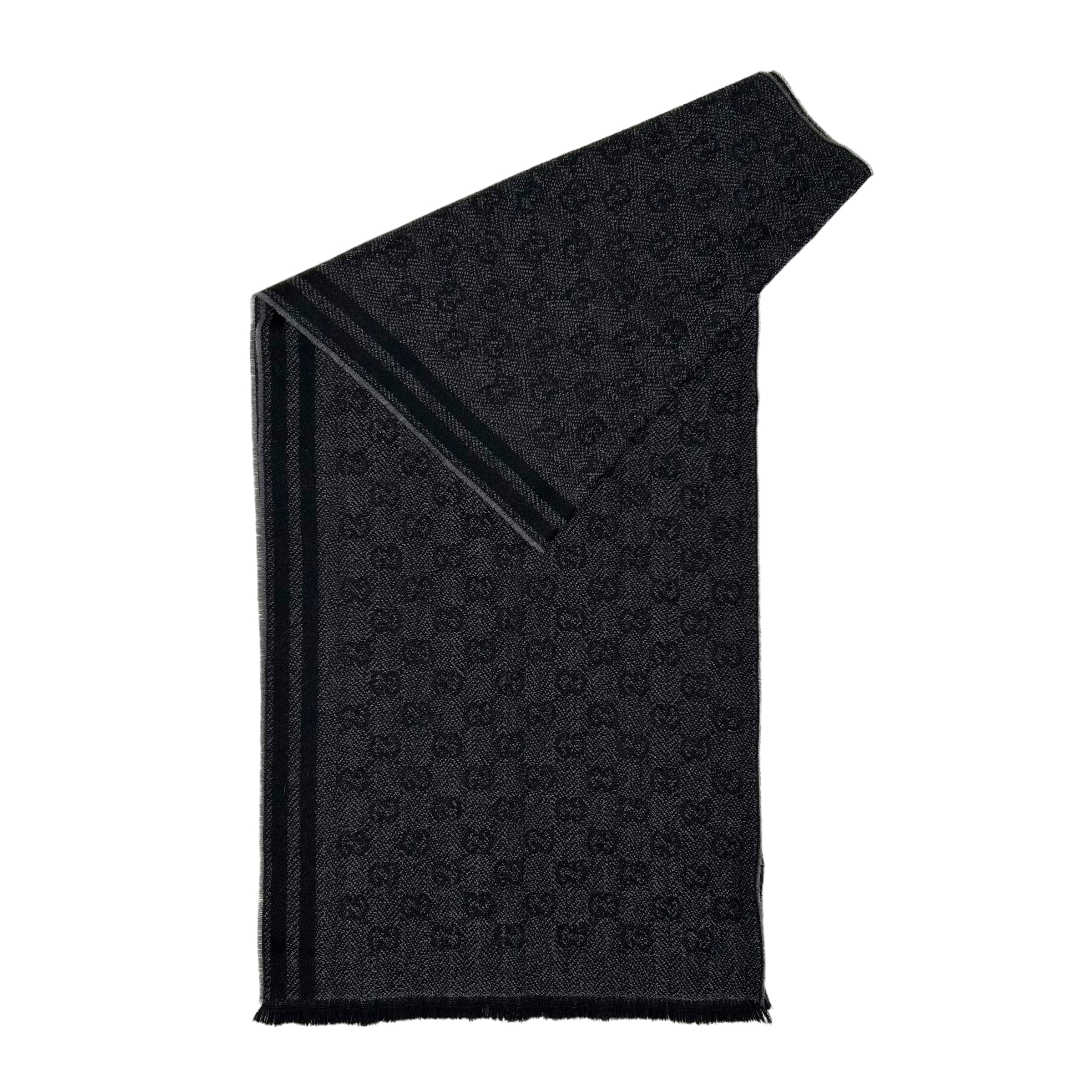 GUCCI BLACK/GREY WOOL GG MONOGRAM SCARF