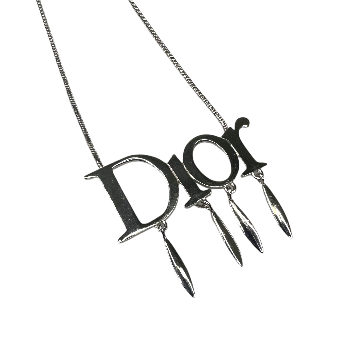 DIOR LARGE SPELLOUT WITH TASSLES SILVER