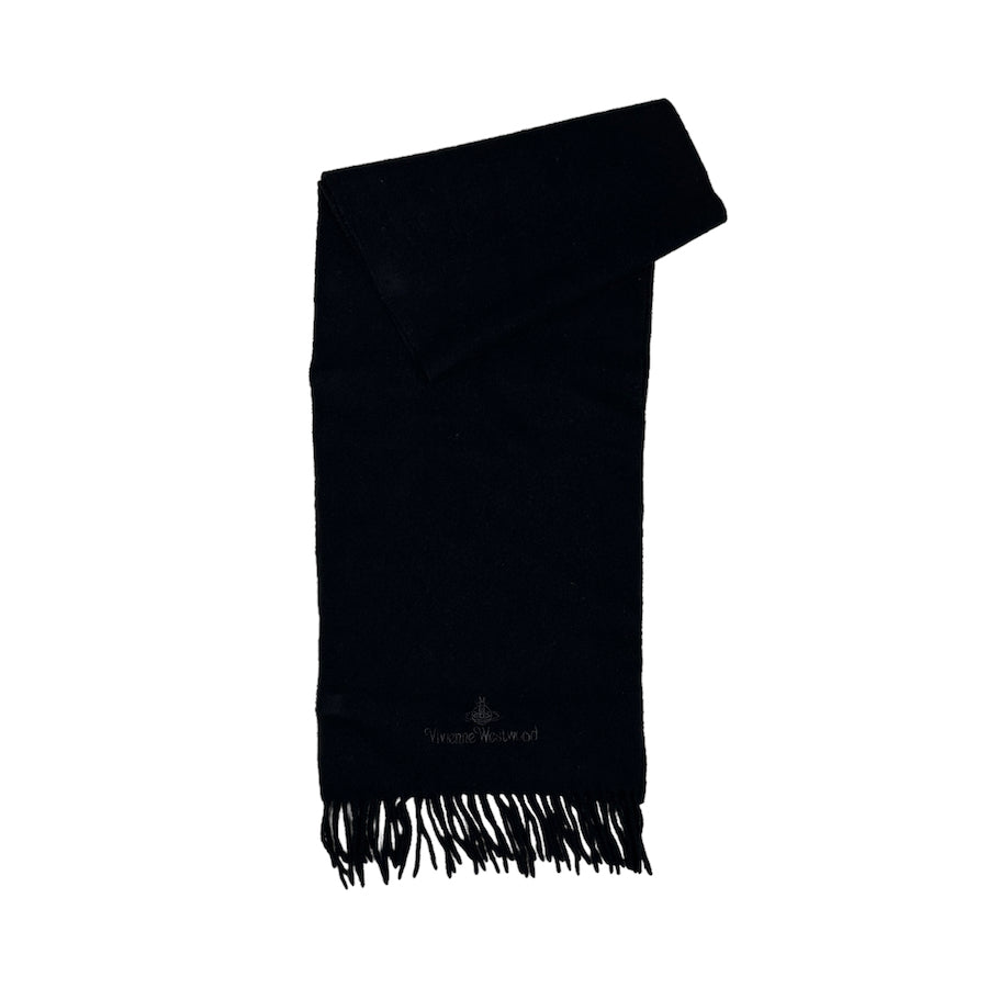 VIVIENNE WESTWOOD ACCESSORIES BLACK EMBROIDERED WOOL SCARF