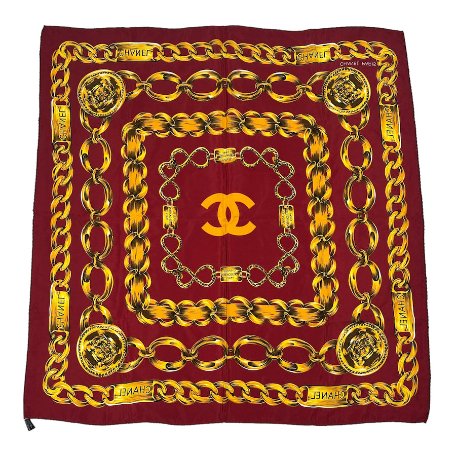 CHANEL RED CHAIN LINK SILK SCARF