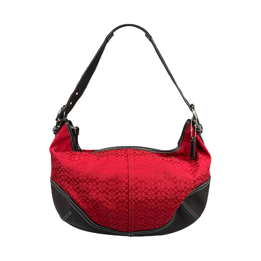 COACH RED MINI SIGNATURE CANVAS LARGE SHOULDER BAG