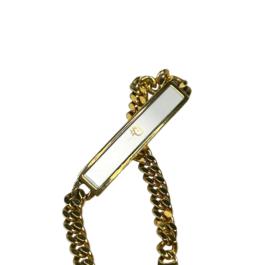 DIOR OBLIQUE LOGO PLATE CUBAN LINK BRACELET - GOLD