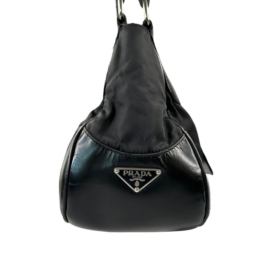PRADA BLACK NYLON/LEATHER BUCKLE SHOULDER BAG