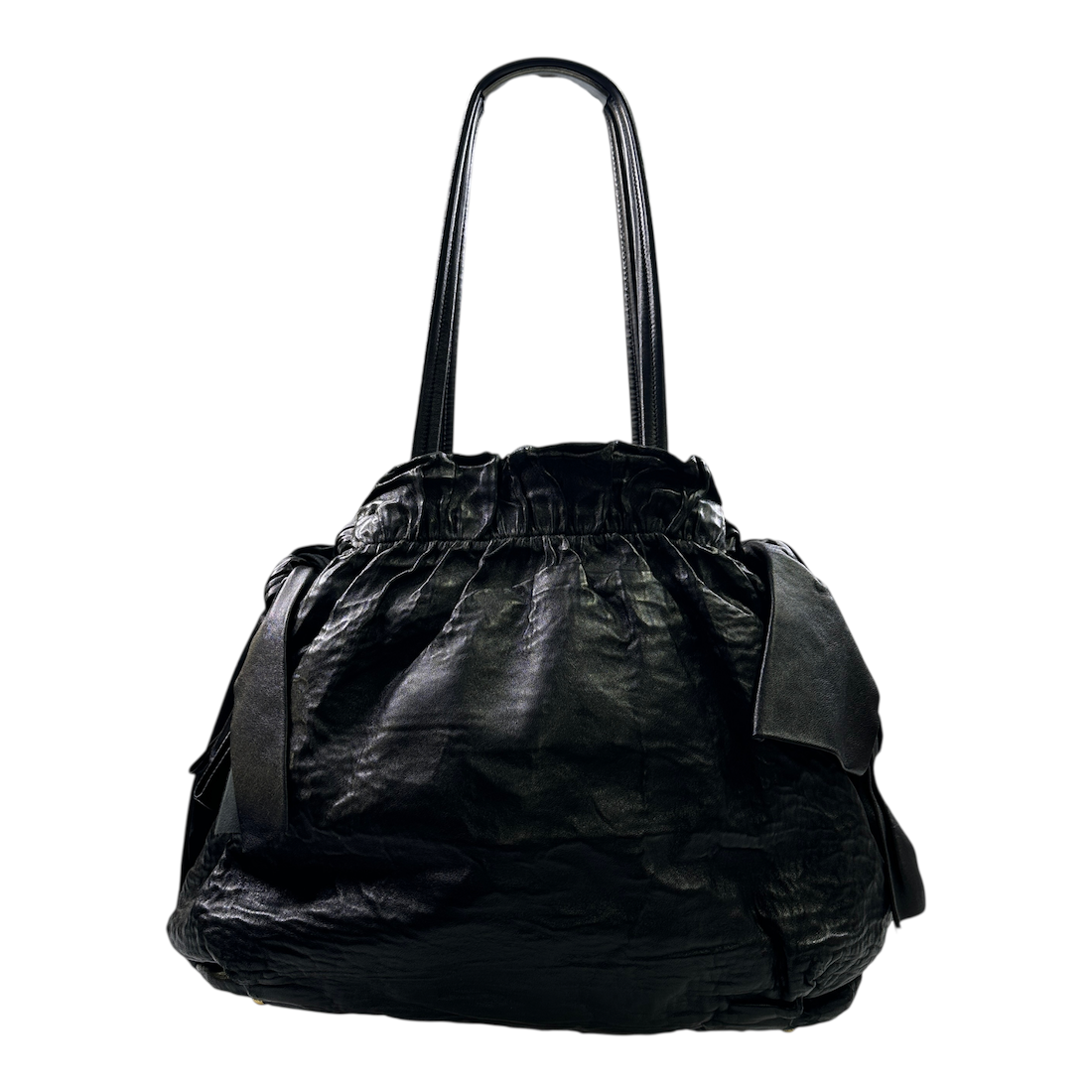 PRADA LEATHER 2-WAY BOW BAG - BLACK