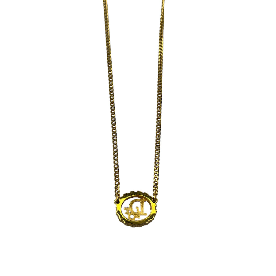 DIOR GOLD-PLATED RHINESTONE PENDANT NECKLACE