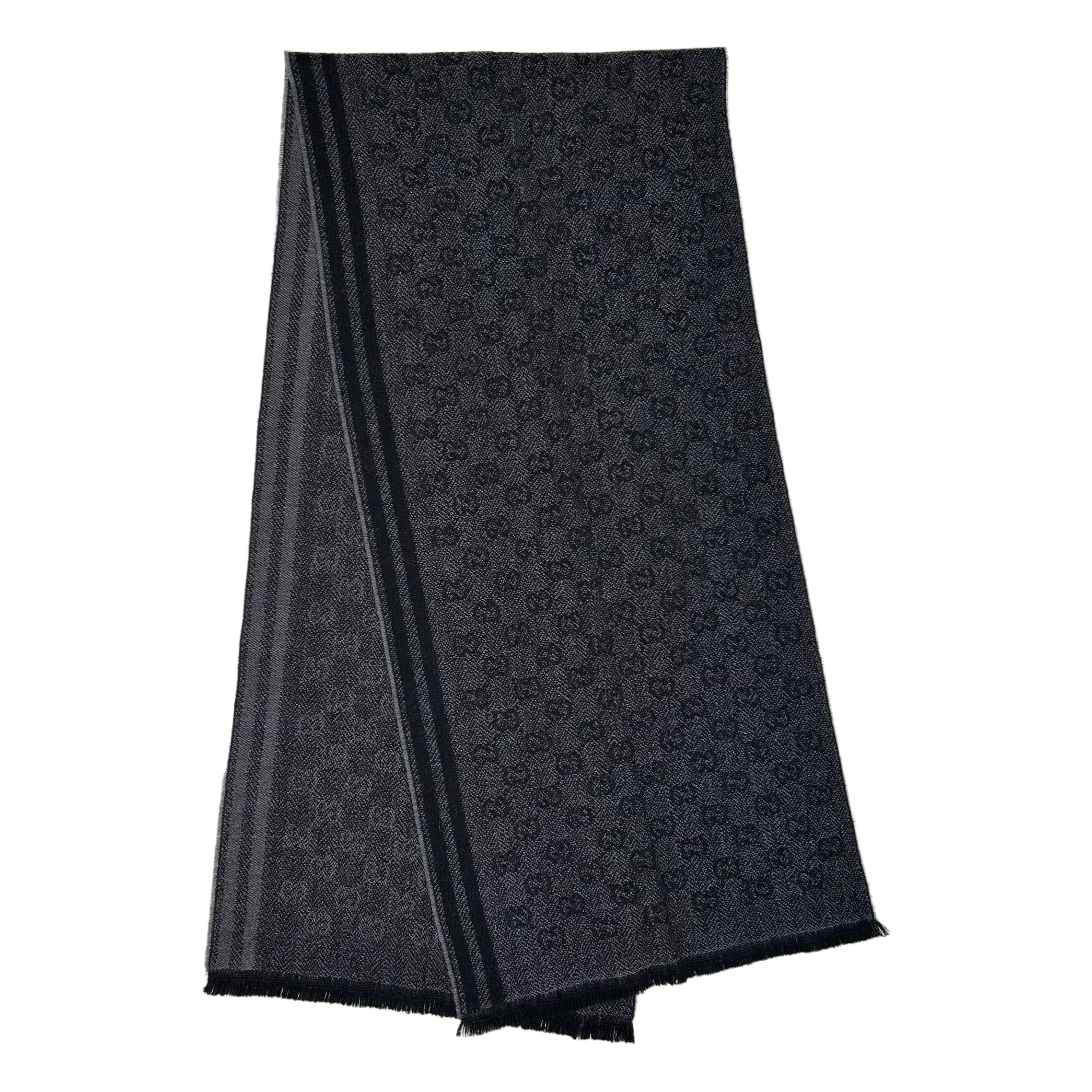 GUCCI BLACK/GREY WOOL GG MONOGRAM SCARF