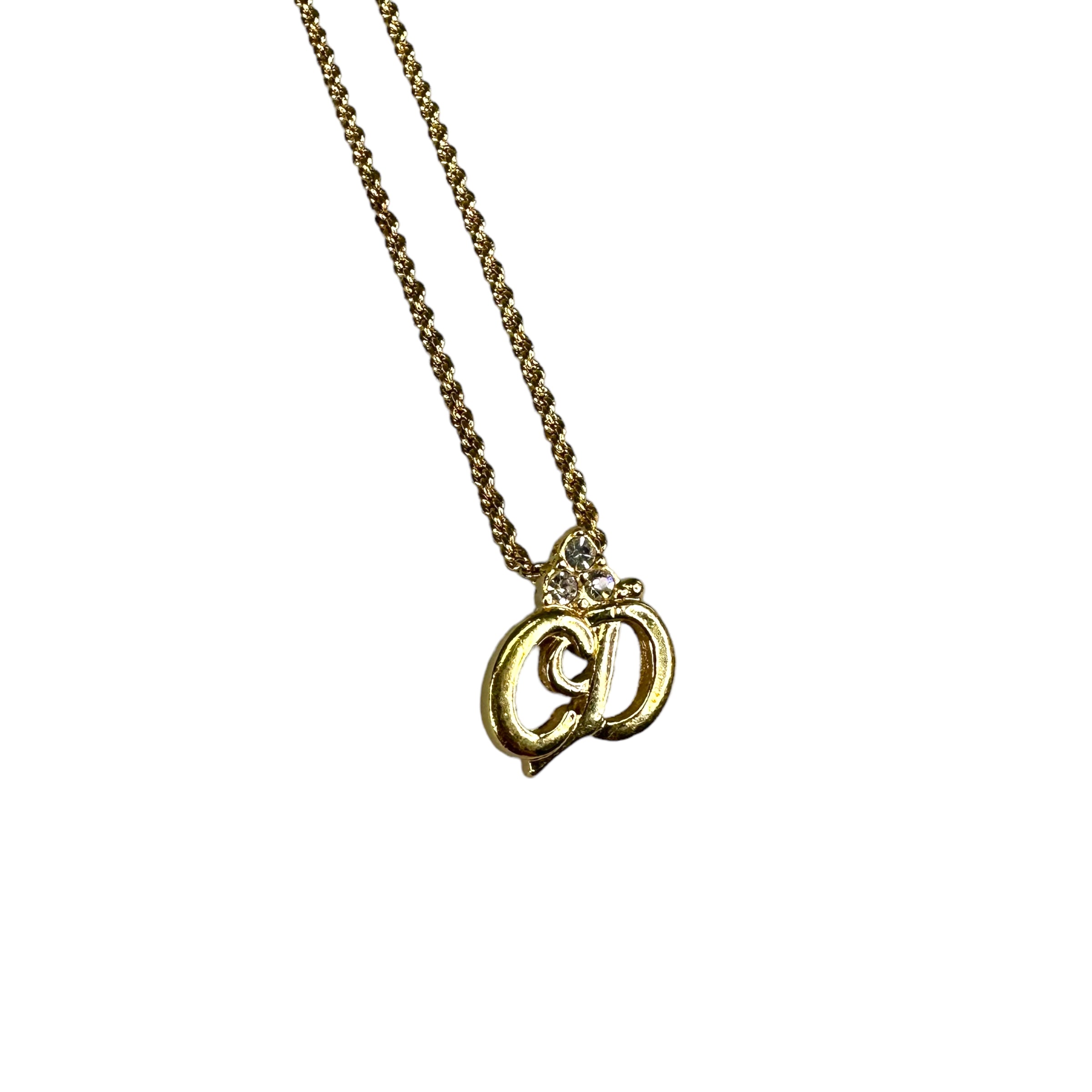 DIOR GOLD RHINESTONE LETTER PENDANT NECKLACE