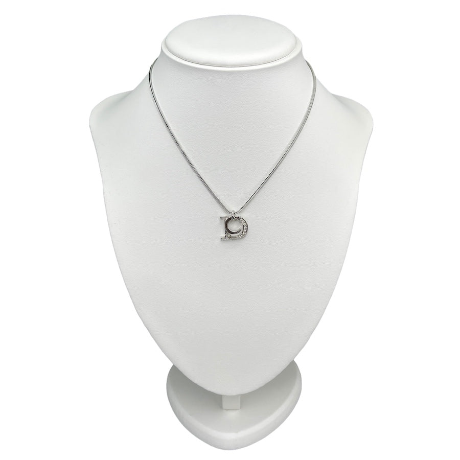 DIOR C & RHINESTONE D PENDANT SILVER-PLATED NECKLACE