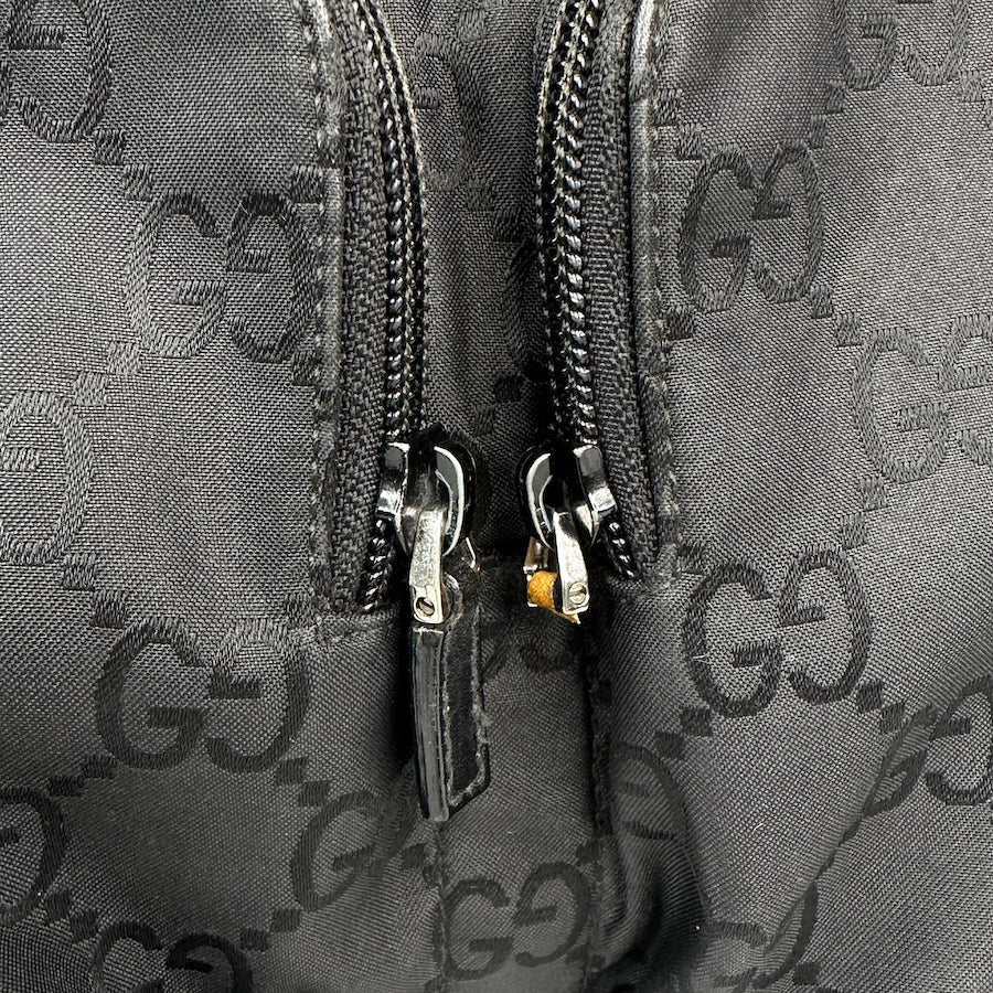 GUCCI BLACK GG NYLON DOUBLE POCKET SHOULDER BAG