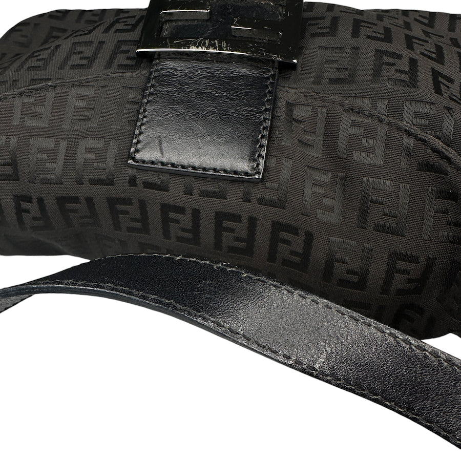 FENDI BLACK ZUCCHINO CANVAS DOUBLE FLAP BAGUETTE BAG