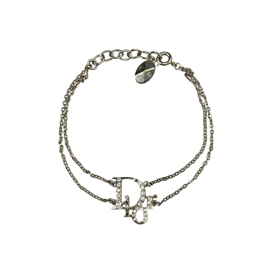 DIOR DOUBLE CHAIN OBLIQUE LOGO BRACELET - SILVER PLATED