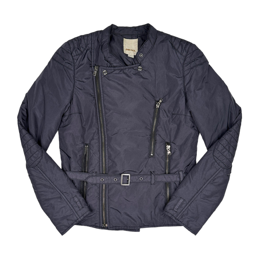 DIESEL BELTED NYLON RIDERS JACKET - BLUE