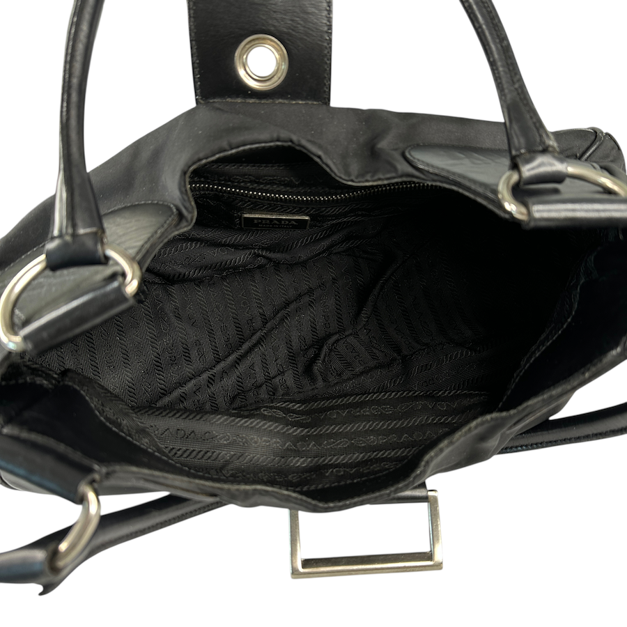 PRADA BLACK NYLON/LEATHER BUCKLE SHOULDER BAG