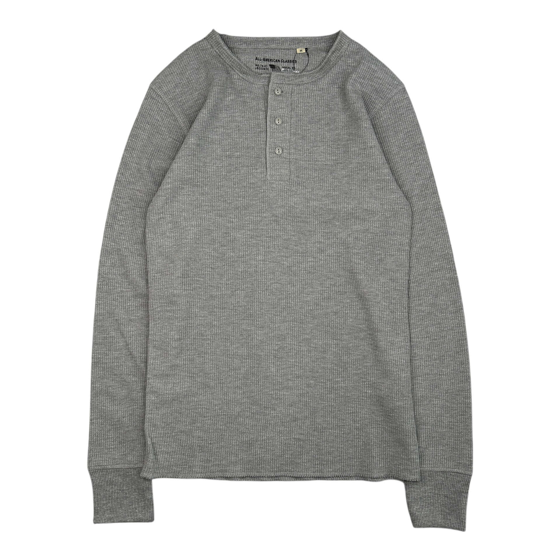 (NEW) AVIREX WAFFLE HENLEY LONG SLEEVE TOP - HEATHER GREY