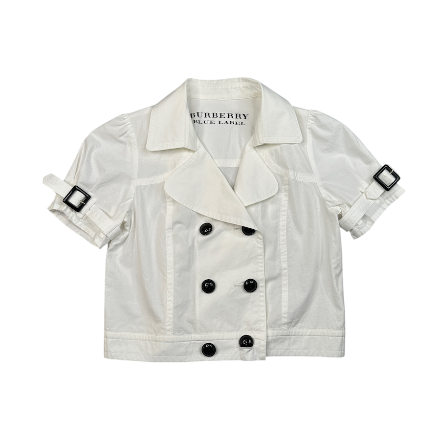 (38) BURBERRY BLUE LABEL SHORT SLEEVE DOUBLE BREASTED SHIRT - WHITE