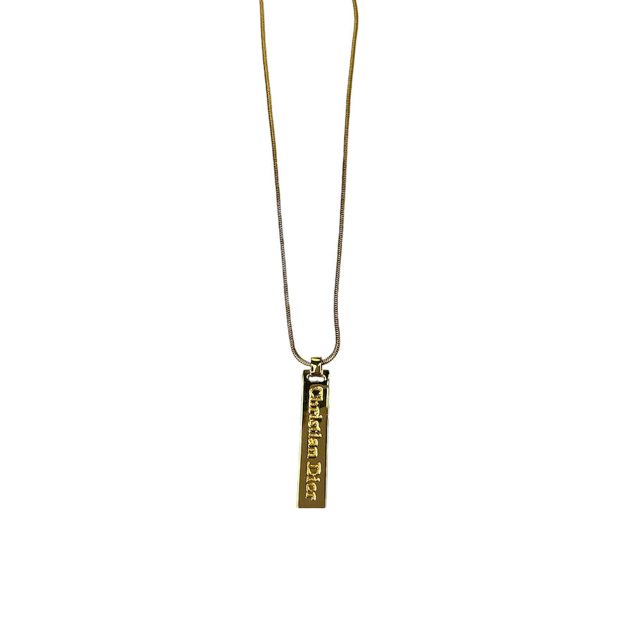 DIOR GOLD 'CHRISTIAN DIOR' SPELLOUT TAG NECKLACE