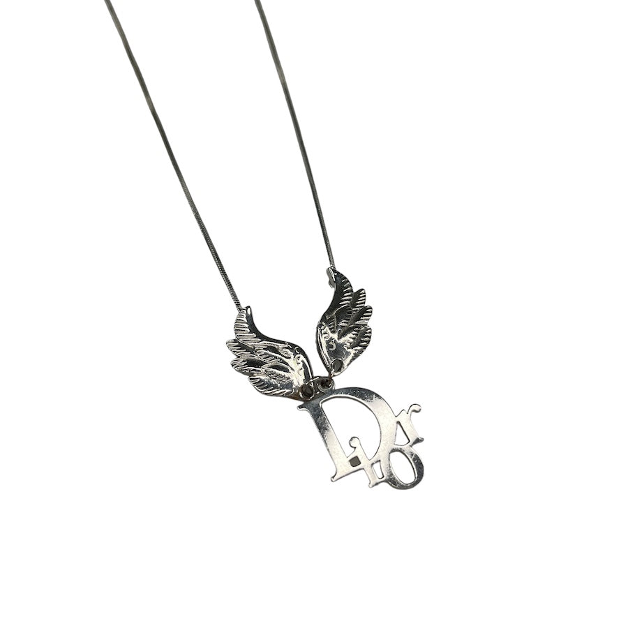 DIOR OBLIQUE LOGO & WINGS PENDANT SILVER-PLATED NECKLACE