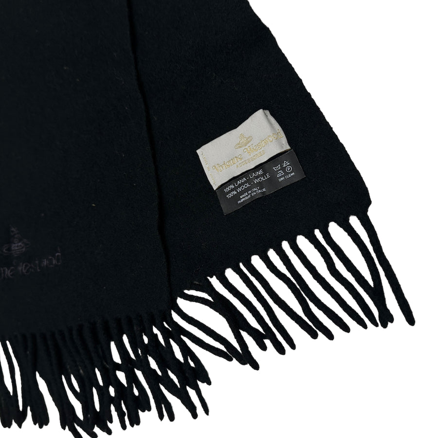 VIVIENNE WESTWOOD ACCESSORIES BLACK EMBROIDERED WOOL SCARF