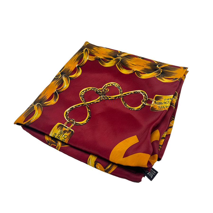 CHANEL RED CHAIN LINK SILK SCARF