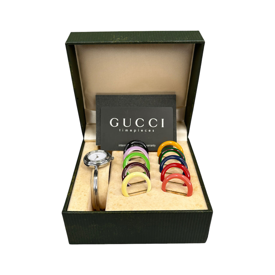 GUCCI INTERCHANGEABLE SILVER BEZEL WATCH