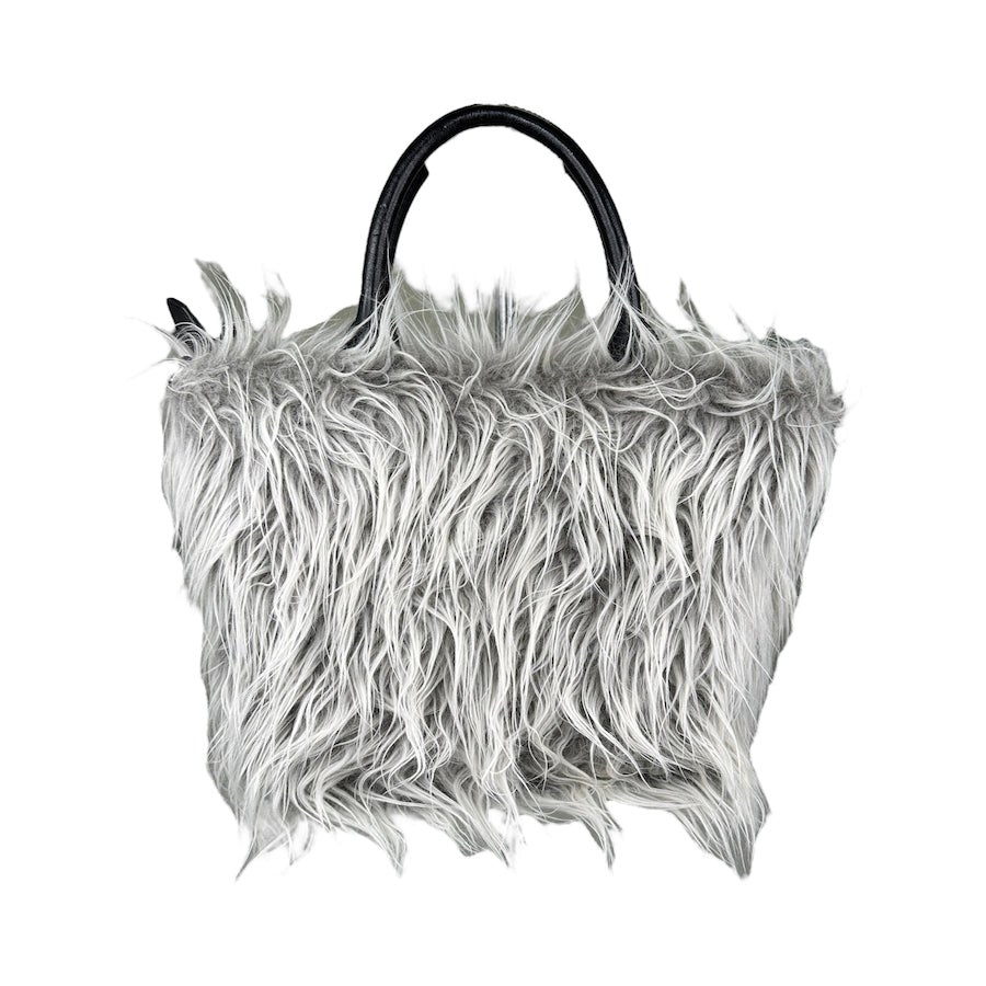 DIESEL FAUX FUR ZIP TOTE BAG - GREY / BLACK