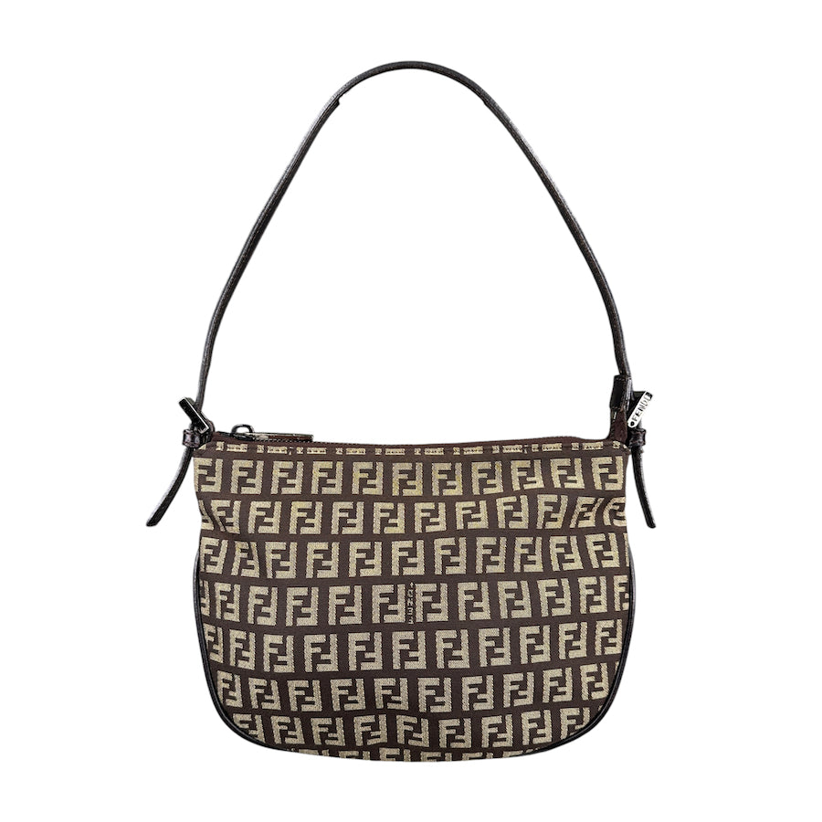 FENDI BROWN / BEIGE ZUCCHINO CANVAS POCHETTE BAG