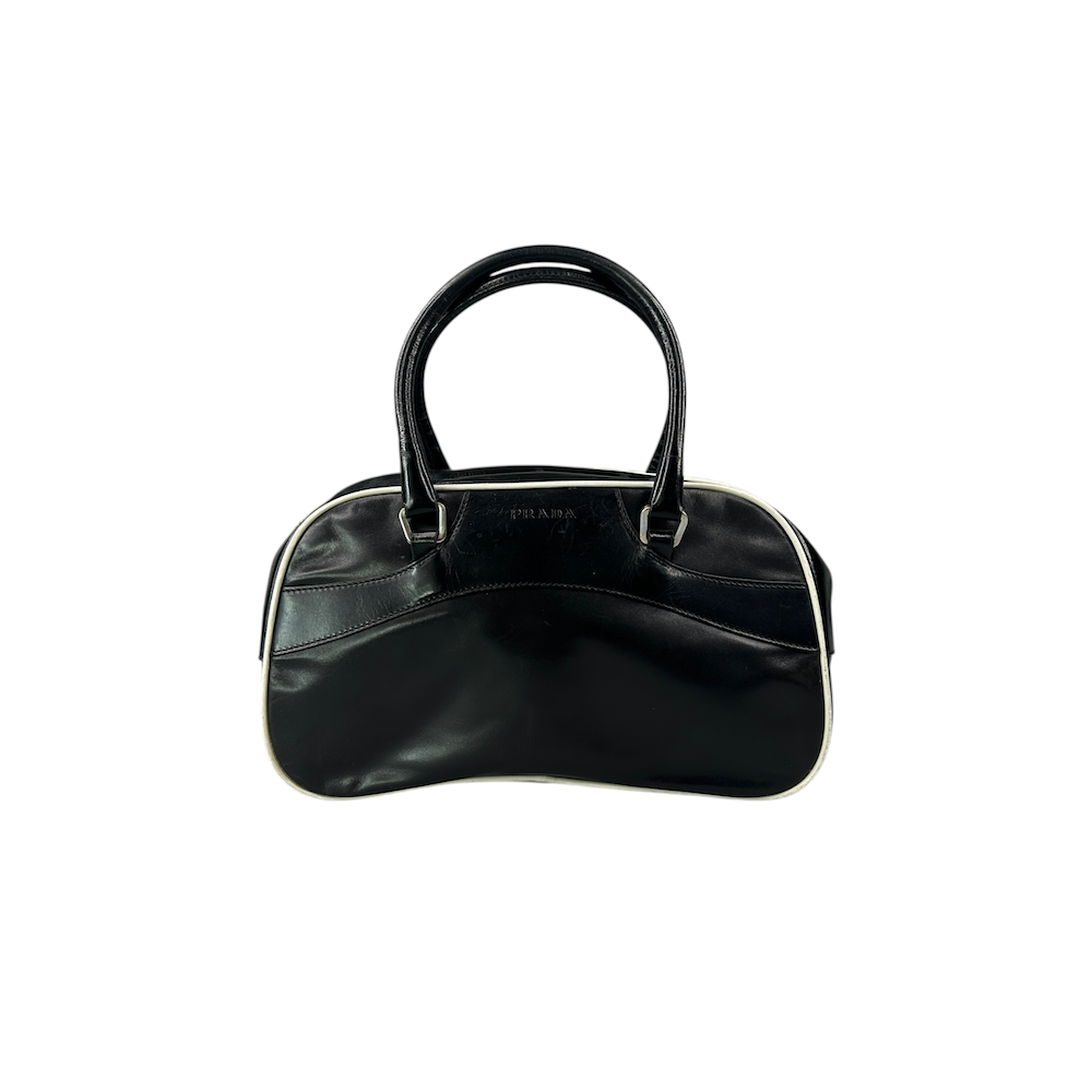 PRADA MINI LEATHER BOWLING BAG - BLACK