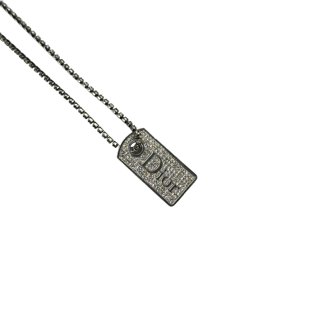 DIOR RHINESTONE TAG NECKLACE